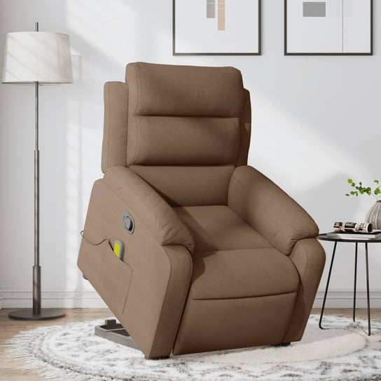 vidaXL Podnoszony fotel masujący, rozkładany, brązowy, obity tkaniną vidaXL