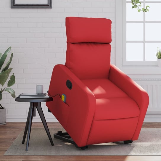 vidaXL Podnoszony fotel masujący, rozkładany, czerwony, ekoskóra vidaXL
