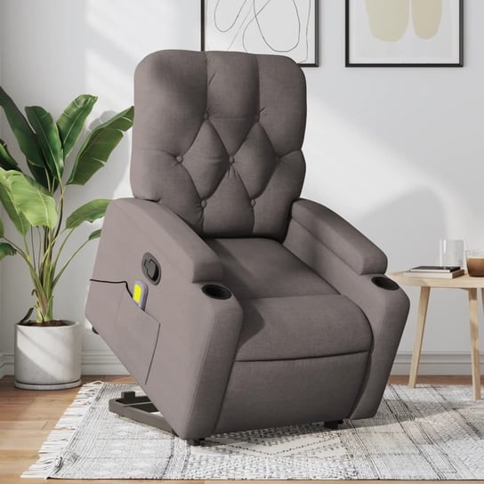 vidaXL Podnoszony fotel masujący, rozkładany, kolor taupe, tkanina vidaXL