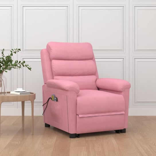 vidaXL Podnoszony fotel masujący, różowy, aksamitny vidaXL