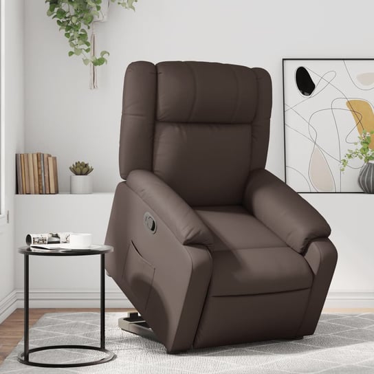 vidaXL Podnoszony fotel rozkładany, brązowy, obity sztuczną skórą vidaXL