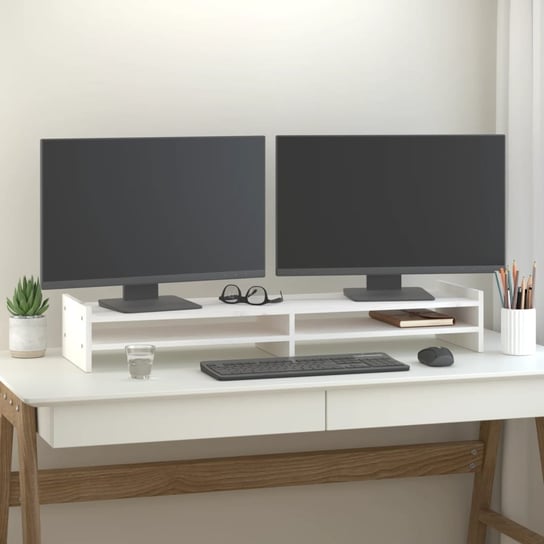 vidaXL Podstawka na monitor, biała, 100x27x15 cm, lite drewno sosnowe vidaXL