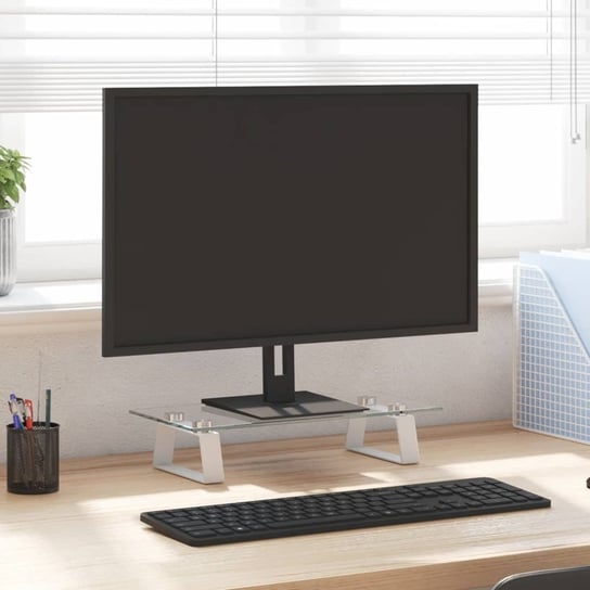 vidaXL Podstawka pod monitor, biała, 40x20x8 cm, szkło i metal vidaXL