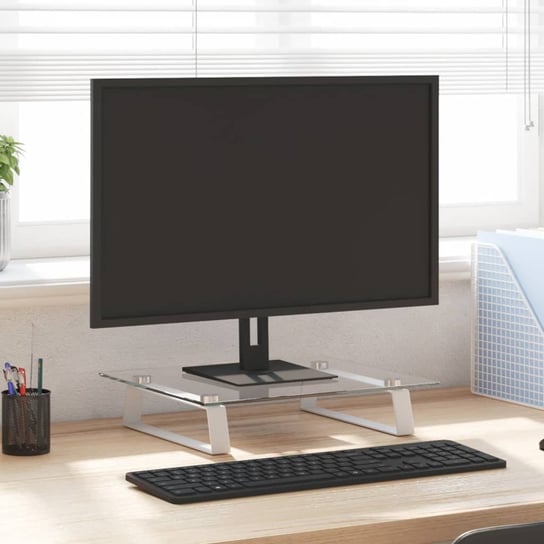 vidaXL Podstawka pod monitor, biała, 40x35x8 cm, szkło i metal vidaXL