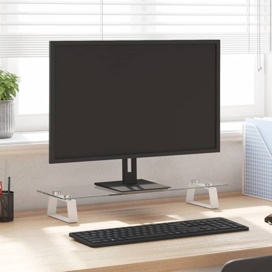 vidaXL Podstawka pod monitor, biała, 60x20x8 cm, szkło i metal vidaXL