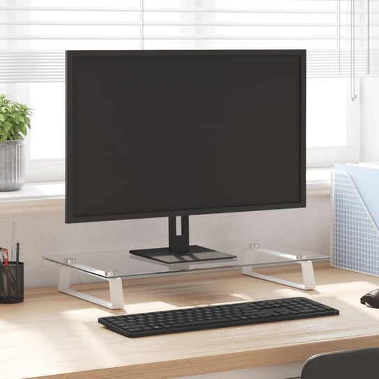 vidaXL Podstawka pod monitor, biała, 60x35x8 cm, szkło i metal vidaXL