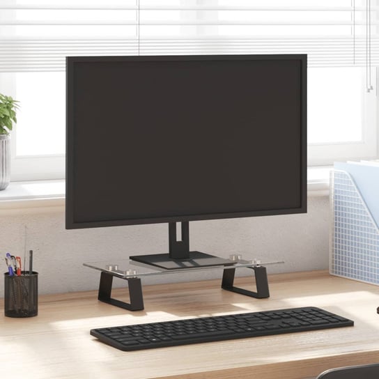 vidaXL Podstawka pod monitor, czarna, 40x20x8 cm, szkło i metal vidaXL