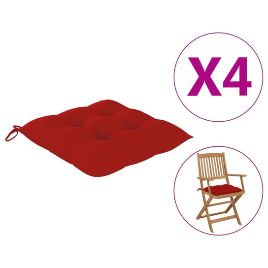 vidaXL Poduszki na krzesła, 4 szt., czerwone, 40x40x7 cm, tkanina vidaXL