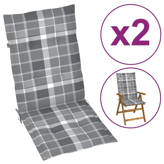 vidaXL Poduszki na krzesła ogrodowe, 2 szt., szara krata, 120x50x3 cm vidaXL