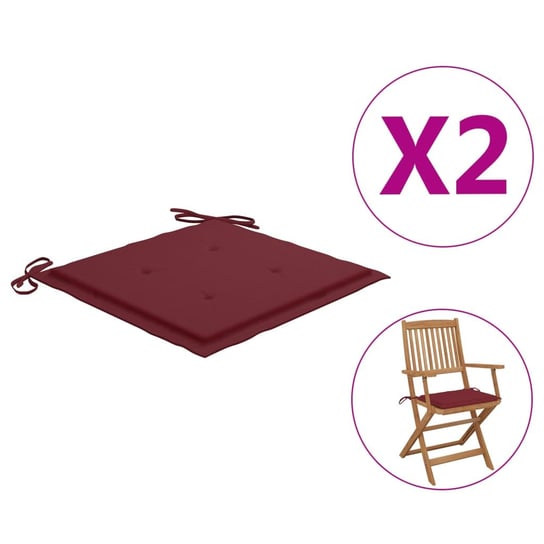 vidaXL Poduszki na krzesła ogrodowe, 2 szt., winna czerwień 40x40x3 cm vidaXL
