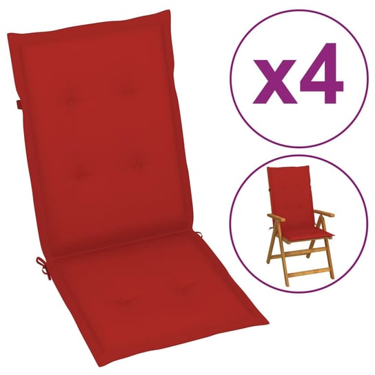 vidaXL Poduszki na krzesła ogrodowe, 4 szt., czerwone, 120x50x3 cm vidaXL