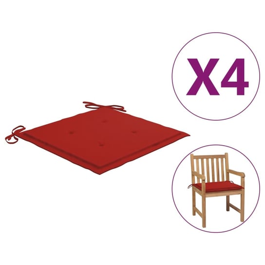 vidaXL Poduszki na krzesła ogrodowe, 4 szt., czerwone, 50x50x3 cm vidaXL