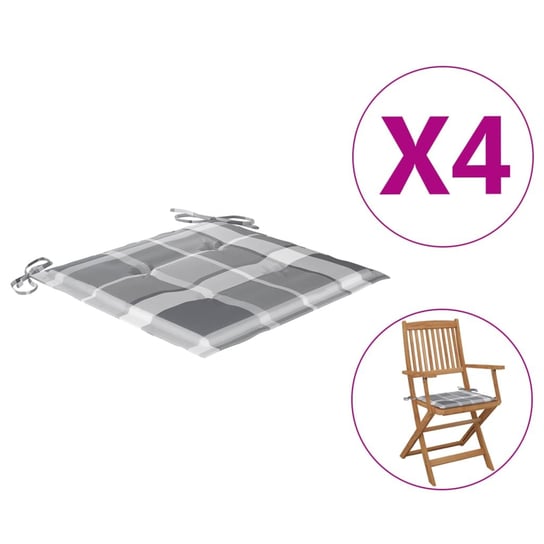 vidaXL Poduszki na krzesła ogrodowe, 4 szt., szara krata, 40x40x3 cm vidaXL