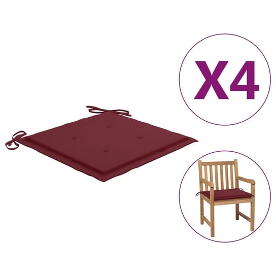 vidaXL Poduszki na krzesła ogrodowe, 4 szt., winna czerwień 50x50x3 cm vidaXL