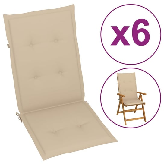 vidaXL Poduszki na krzesła ogrodowe, 6 szt., beżowe, 120x50x3 cm vidaXL