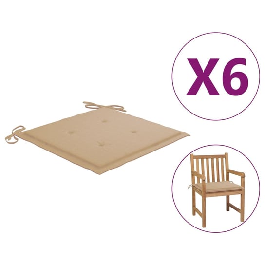 vidaXL Poduszki na krzesła ogrodowe, 6 szt., beżowe, 50x50x3 cm vidaXL