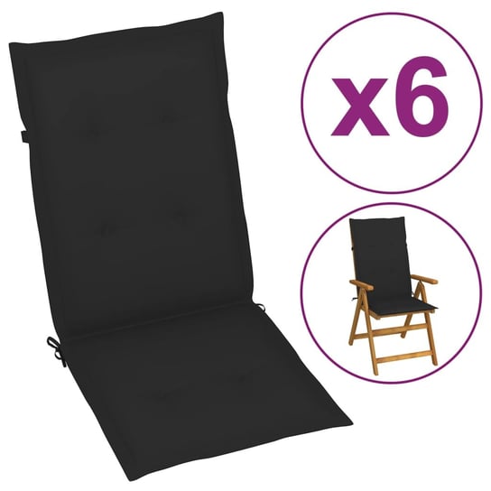 vidaXL Poduszki na krzesła ogrodowe, 6 szt., czarne, 120x50x3 cm vidaXL