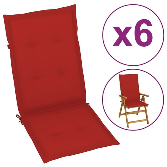 vidaXL Poduszki na krzesła ogrodowe, 6 szt., czerwone, 120x50x3 cm vidaXL