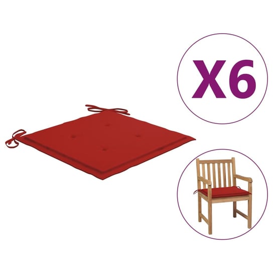 vidaXL Poduszki na krzesła ogrodowe, 6 szt., czerwone, 50x50x3 cm vidaXL