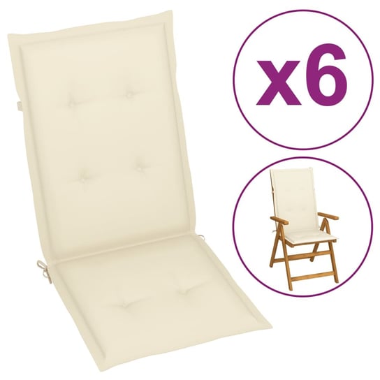vidaXL Poduszki na krzesła ogrodowe, 6 szt., kremowe, 120x50x3 cm vidaXL