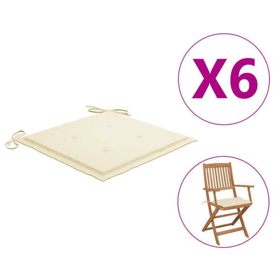 vidaXL Poduszki na krzesła ogrodowe, 6 szt., kremowe, 40x40x3 cm vidaXL