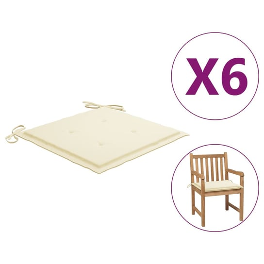 vidaXL Poduszki na krzesła ogrodowe, 6 szt., kremowe, 50x50x3 cm vidaXL