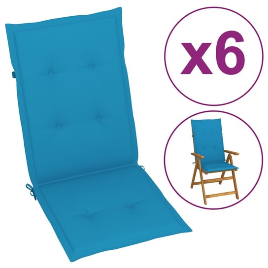 vidaXL Poduszki na krzesła ogrodowe, 6 szt., niebieskie, 120x50x3 cm vidaXL