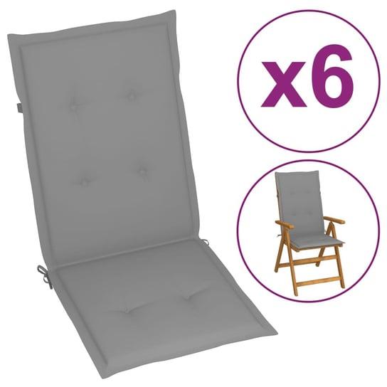 vidaXL Poduszki na krzesła ogrodowe, 6 szt., szare, 120x50x3 cm vidaXL