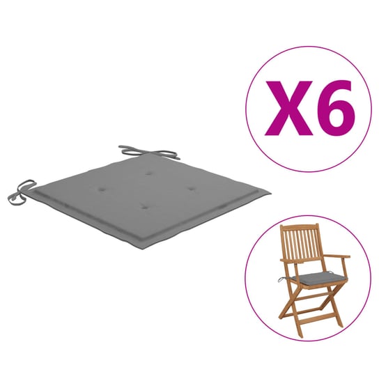 vidaXL Poduszki na krzesła ogrodowe, 6 szt., szare, 40x40x3 cm vidaXL