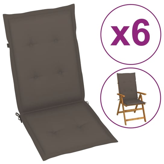 vidaXL Poduszki na krzesła ogrodowe, 6 szt., taupe, 120x50x3 cm vidaXL