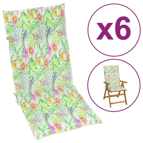 vidaXL Poduszki na krzesła ogrodowe, 6 szt., wzór w liście 120x50x3 cm vidaXL