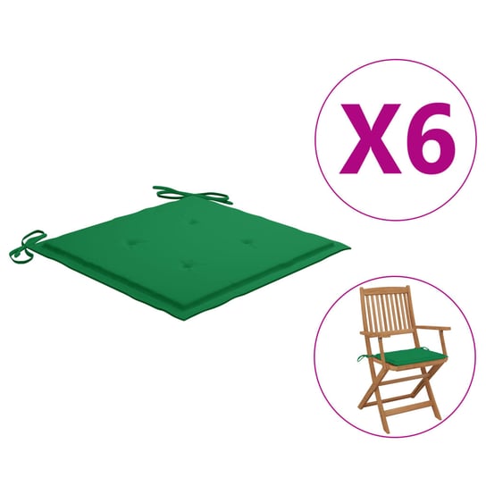 vidaXL Poduszki na krzesła ogrodowe, 6 szt., zielone, 40x40x3 cm vidaXL