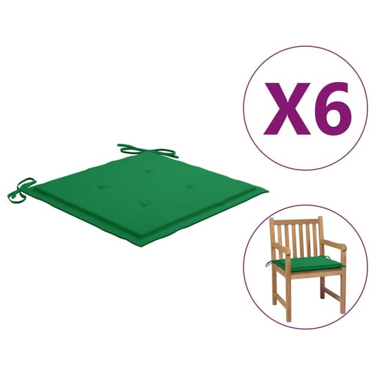 vidaXL Poduszki na krzesła ogrodowe, 6 szt., zielone, 50x50x3 cm vidaXL