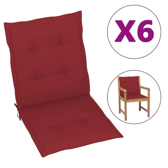 vidaXL, Poduszki na krzesła ogrodowe, kolor wina, 100x50x3 cm, 6 szt. vidaXL