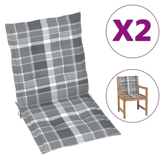 vidaXL, Poduszki na krzesła ogrodowe, szara kratka, 100x50x3 cm, 2 szt. vidaXL