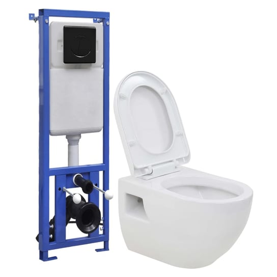 vidaXL Podwieszana toaleta ceramiczna ze spłuczką podtynkową vidaXL