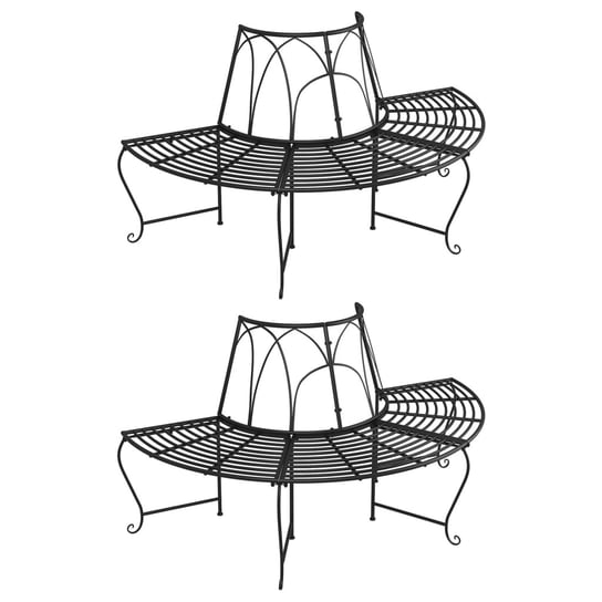 vidaXL Półokrągłe ławki pod drzewo, 2 szt., Ø159 cm, czarne, stalowe vidaXL