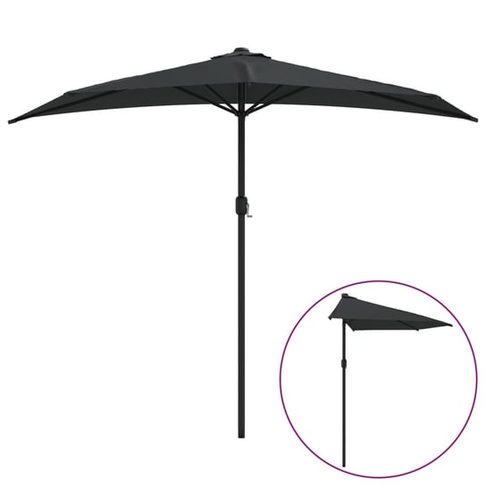 vidaXL Półparasol balkonowy, aluminiowy słupek, czarny, 270x144x222 cm vidaXL