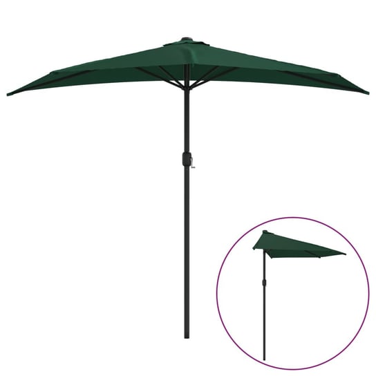 vidaXL Półparasol balkonowy na słupku z aluminium, 270x144 cm, zielony vidaXL