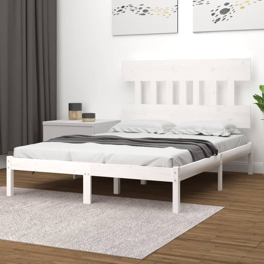 vidaXL Rama łóżka, biała, lite drewno, 135x190 cm, podwójna vidaXL