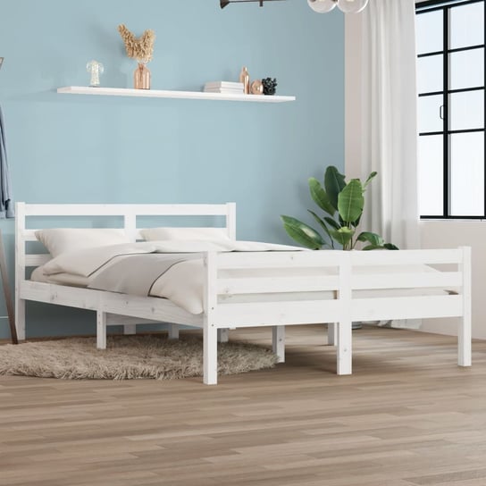 vidaXL Rama łóżka, biała, lite drewno, 140 x 190 cm vidaXL