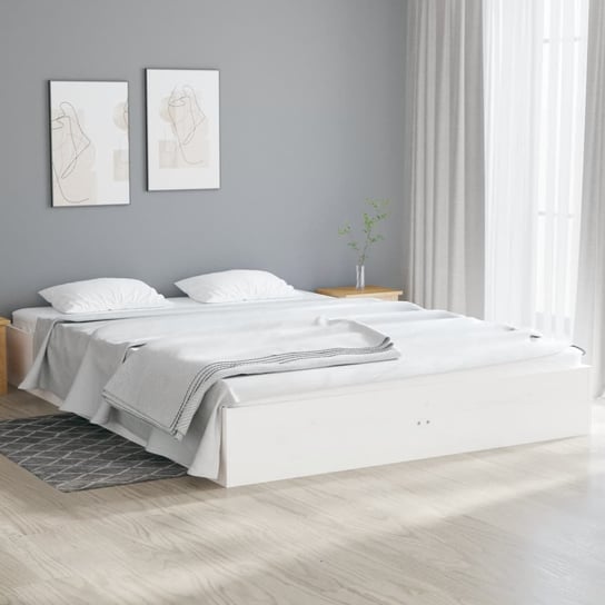 vidaXL Rama łóżka, biała, lite drewno, 140 x 190 cm vidaXL