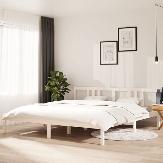 vidaXL Rama łóżka, biała, lite drewno, 180x200 cm, Super King vidaXL