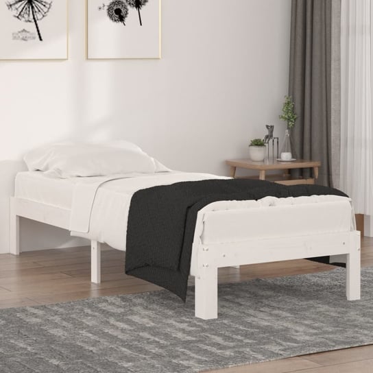 vidaXL Rama łóżka, biała, lite drewno, 75x190 cm, pojedyncza vidaXL