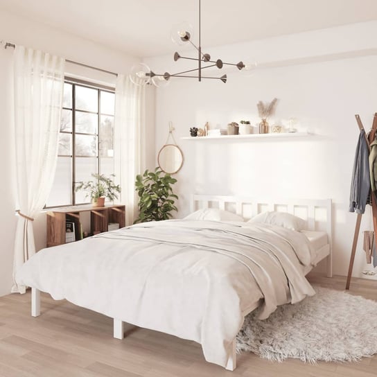 vidaXL Rama łóżka, biała, lite drewno sosnowe, 140 x 190 cm vidaXL