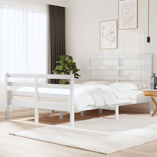 vidaXL Rama łóżka, biała, lite drewno sosnowe, 140x190 cm vidaXL
