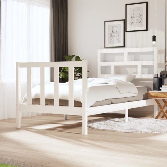vidaXL Rama łóżka, biała, lite drewno sosnowe, 75x190 cm, pojedyncza vidaXL