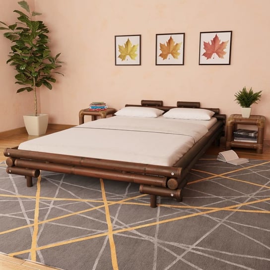 vidaXL Rama łóżka, ciemnobrązowa, bambusowa, 140 x 200 cm vidaXL