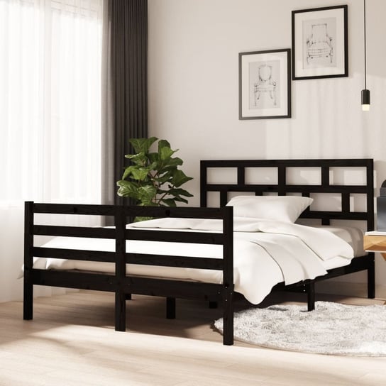 vidaXL Rama łóżka, czarna, 135x190 cm, lite drewno vidaXL