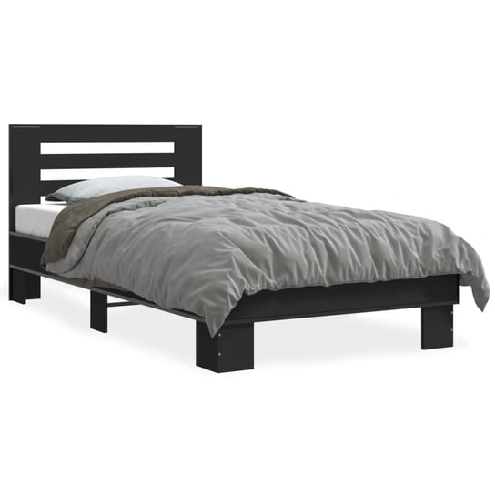 vidaXL Rama łóżka, czarna, 90x190 cm, materiał drewnopochodny i metal vidaXL